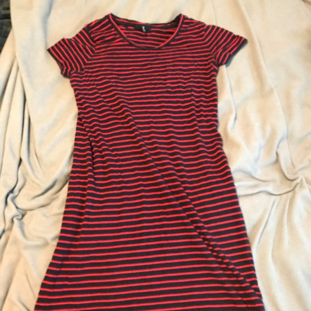 Red and blue striped T-shirt dress